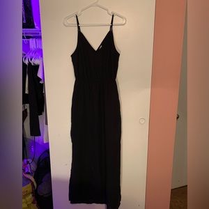 Minimalistic Black Maxi-Dress with V-Neck